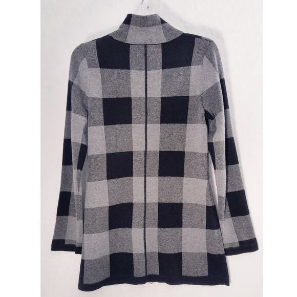 Adrienne Vittadini Cardigan Women's Size S Black Gray Check Full Zip Pockets - Picture 8 of 12